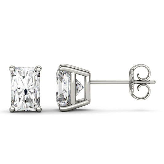 1.40 CTW DEW Radiant Forever One Moissanite Four Prong Stud Earrings in 14K White Gold
