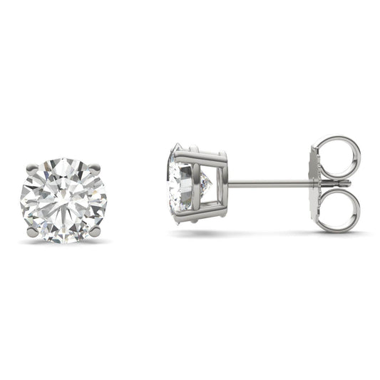 2.40 CTW DEW Round Forever One Moissanite Four Prong Stud Earrings in 14K White Gold