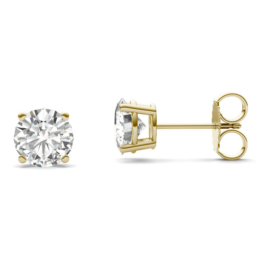 2.40 CTW DEW Round Forever One Moissanite Stud Earrings in 14K Yellow Gold