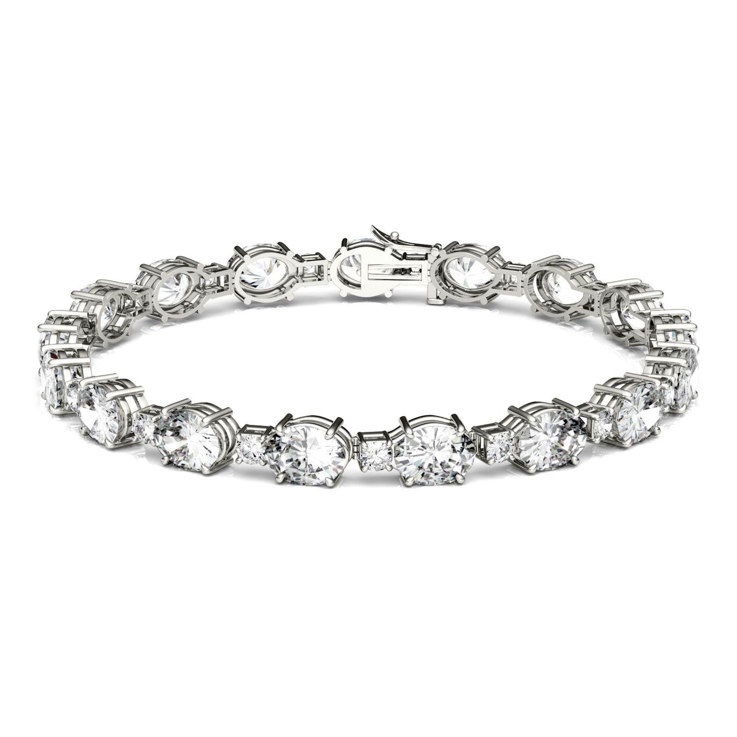 16.32 CTW DEW Oval Forever One Moissanite Tennis Bracelet in 14K White Gold