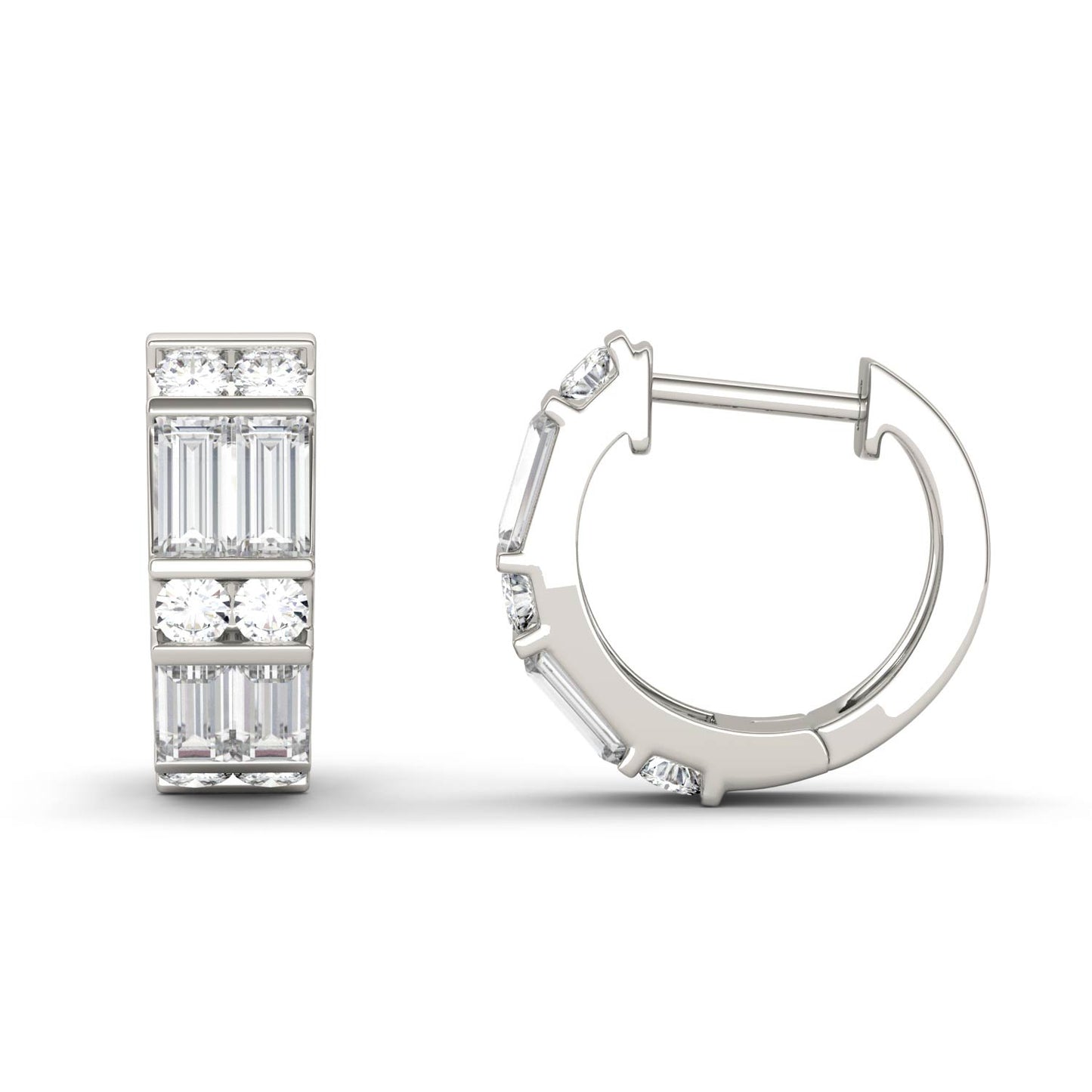 1.288 CTW DEW Straight Baguette Forever One Moissanite Double Row Hoop Earrings 14K White Gold