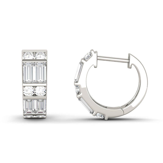 1.288 CTW DEW Straight Baguette Forever One Moissanite Double Row Hoop Earrings 14K White Gold