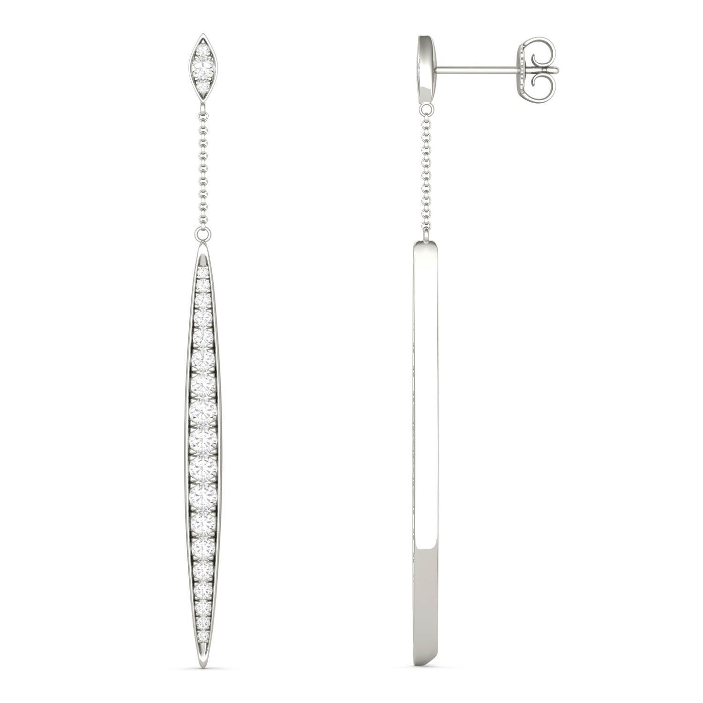 1.02 CTW DEW Round Forever One Moissanite Dangle Drop Earrings in 14K White Gold