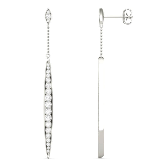 1.02 CTW DEW Round Forever One Moissanite Dangle Drop Earrings in 14K White Gold