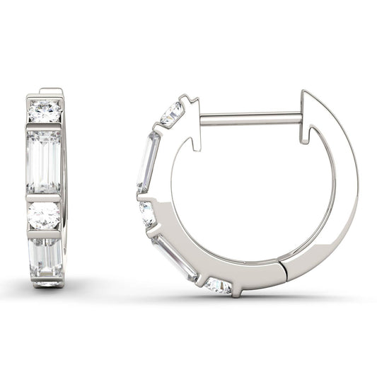 0.64 CTW DEW Straight Baguette Forever One Moissanite Hoop Earrings in 14K White Gold