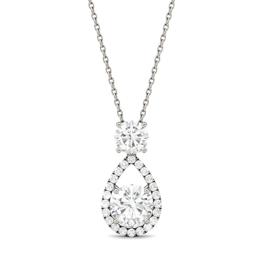 1.68 CTW DEW Round Forever One Moissanite Teardrop Halo Necklace in 14K White Gold