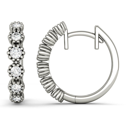 0.40 CTW DEW Round Forever One Moissanite Beaded Hoop Earrings in 14K White Gold