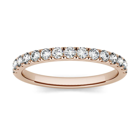 0.38 CTW DEW Round Forever One Moissanite Shared Prong Band in 14K Rose Gold