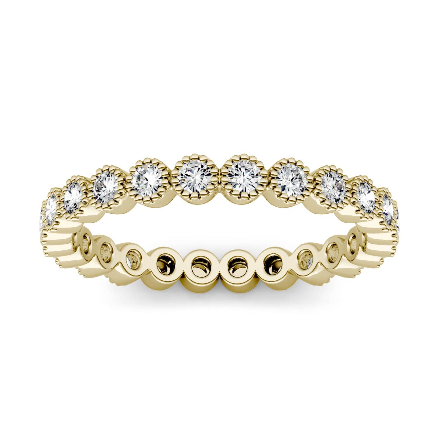 0.45 CTW DEW Round Forever One Moissanite Beaded Stackable Ring in 14K Yellow Gold