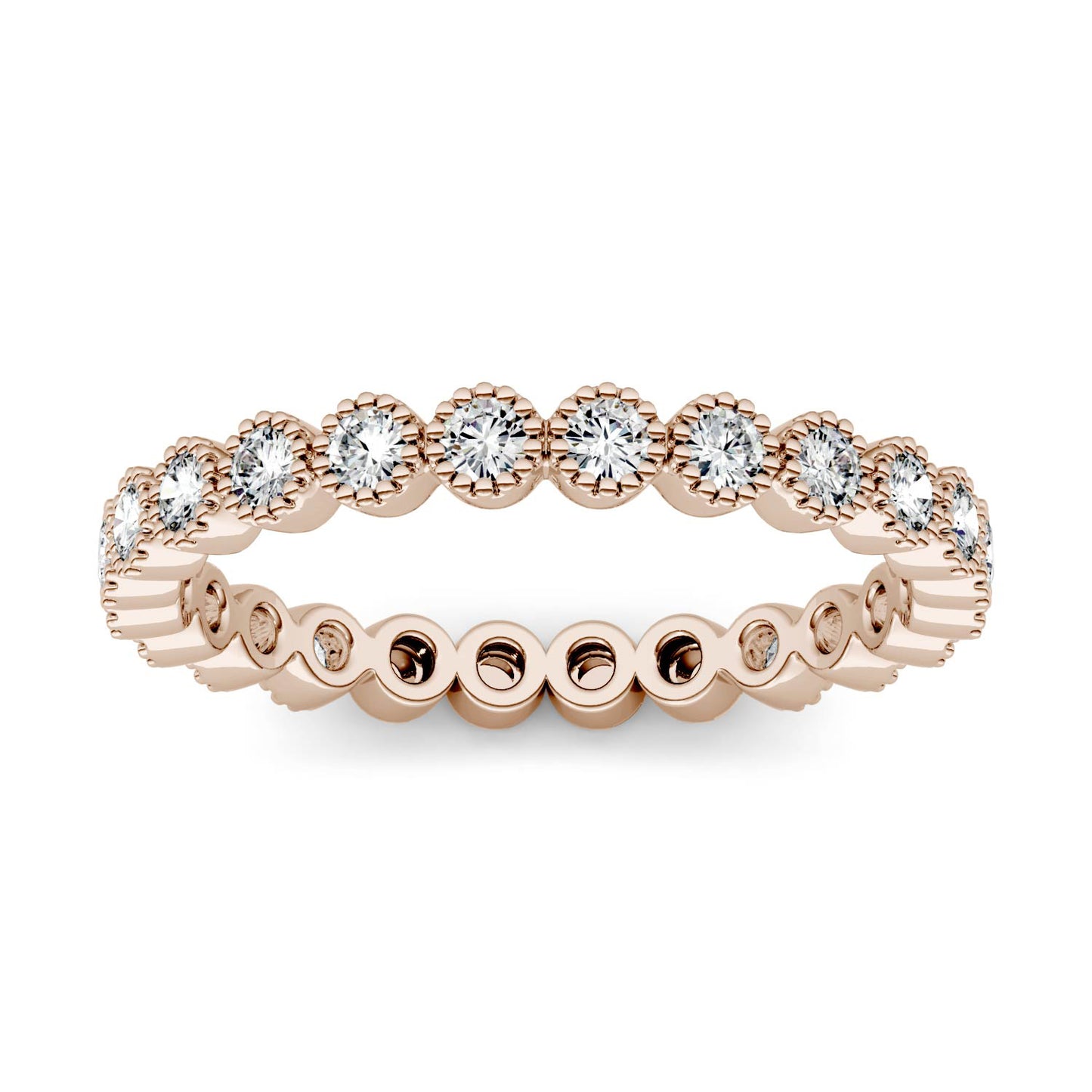 0.45 CTW DEW Round Forever One Moissanite Beaded Stackable Ring in 14K Rose Gold