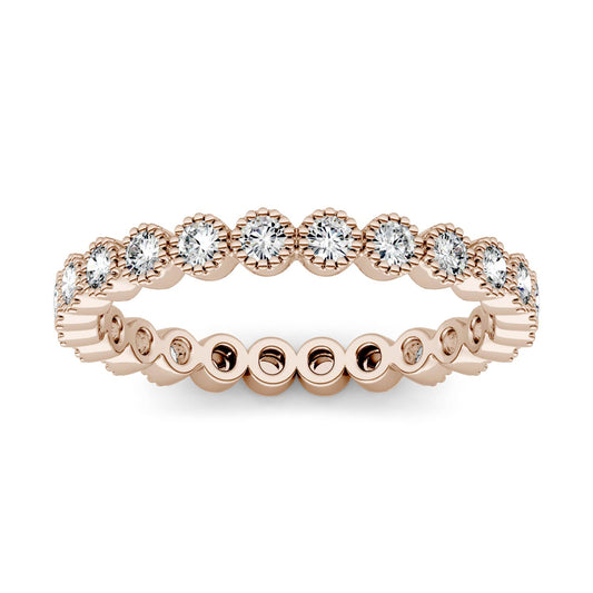 0.45 CTW DEW Round Forever One Moissanite Beaded Stackable Ring in 14K Rose Gold