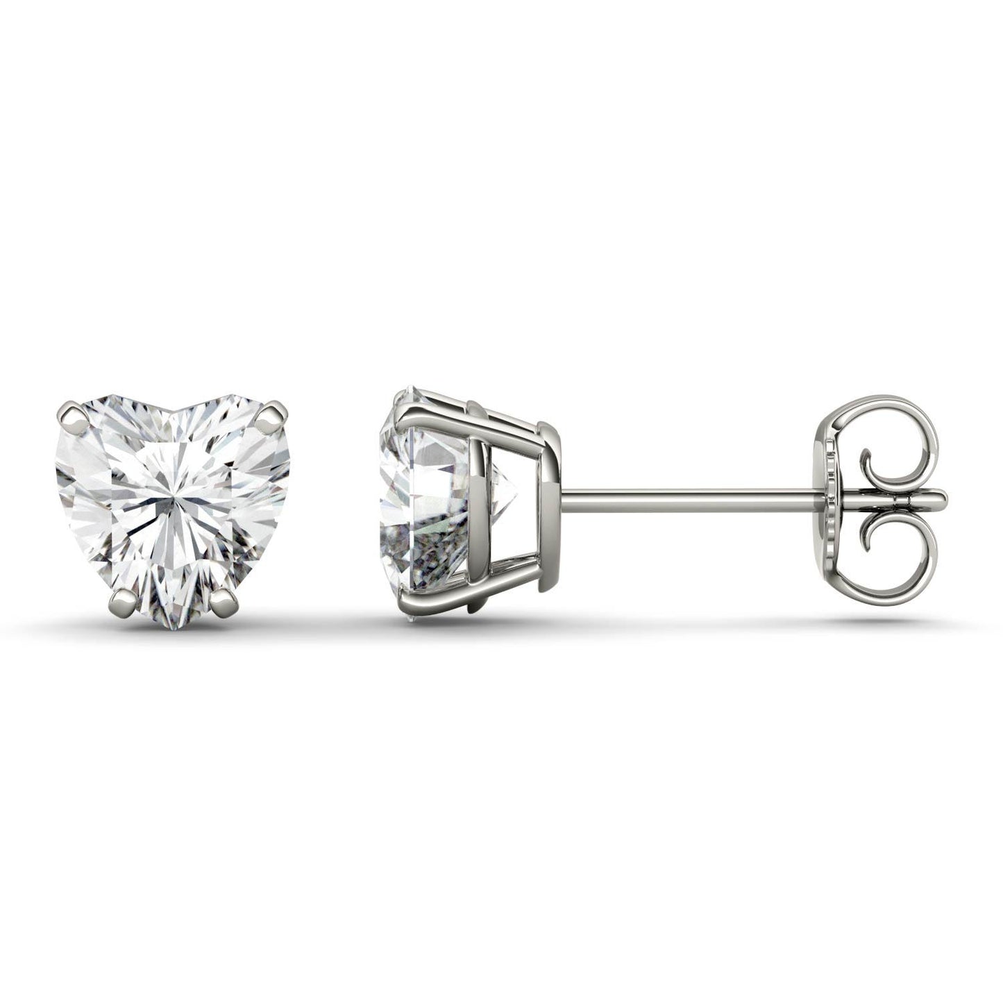 2.00 CTW DEW Heart Forever One Moissanite Stud Earrings in 14K White Gold
