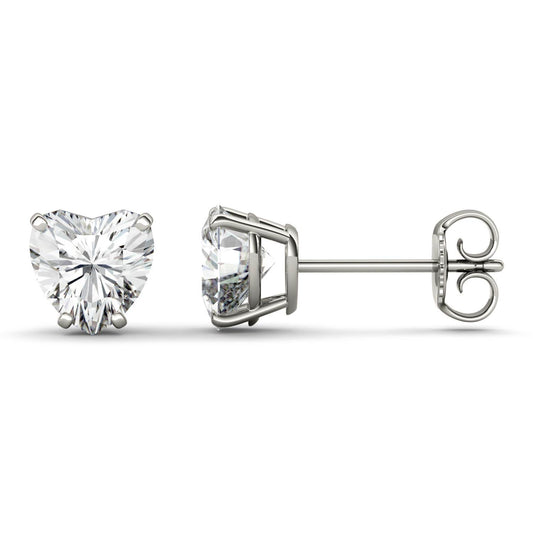 2.00 CTW DEW Heart Forever One Moissanite Stud Earrings in 14K White Gold
