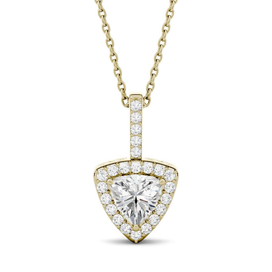 1.18 CTW DEW Trillion Forever One Moissanite Halo Pendant in 14K Yellow Gold