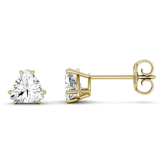 1.00 CTW DEW Trillion Forever One Moissanite Stud Earrings in 14K Yellow Gold