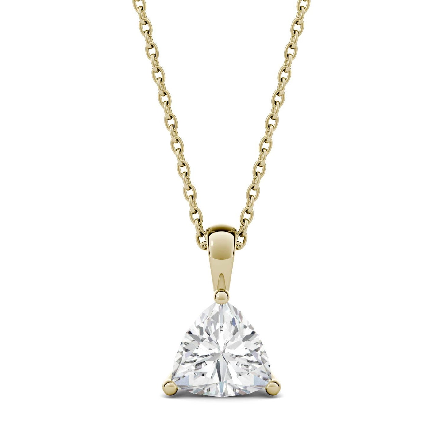 1.00 CTW DEW Trillion Forever One Moissanite Solitaire Pendant in 14K Yellow Gold