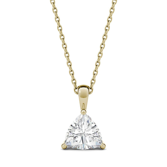 1.00 CTW DEW Trillion Forever One Moissanite Solitaire Pendant in 14K Yellow Gold