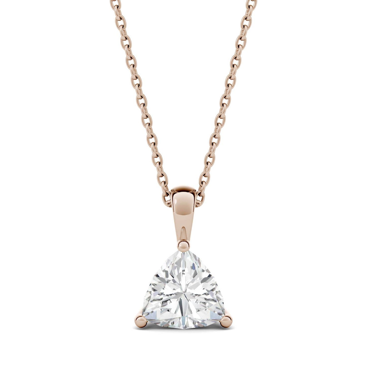 1.00 CTW DEW Trillion Forever One Moissanite Solitaire Pendant in 14K Rose Gold