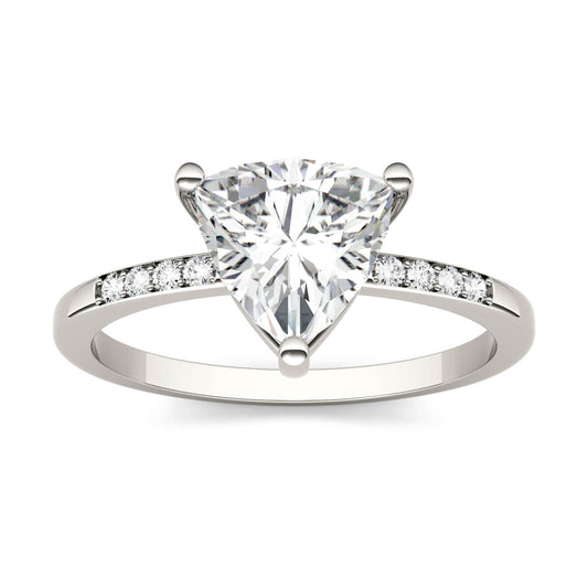 1.61 CTW DEW Trillion Forever One Moissanite Solitaire with Side Accents Ring in 14K White Gold, SIZE 7.5