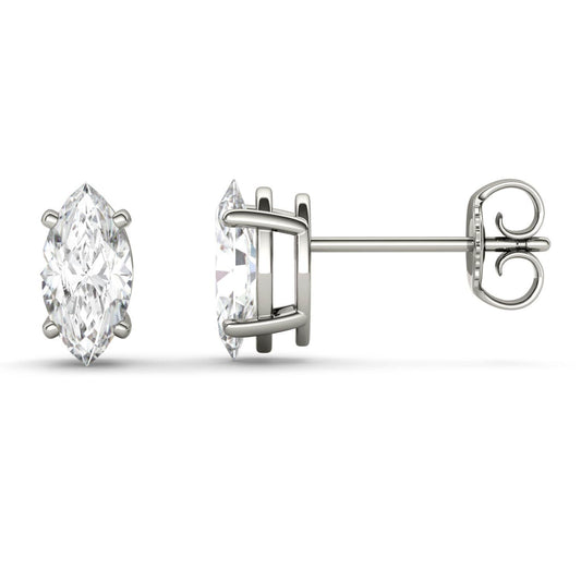 1.00 CTW DEW Marquise Forever One Moissanite Four Prong Solitaire Stud Earrings in 14K White Gold
