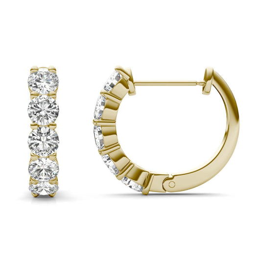 1.60 CTW DEW Round Forever One Moissanite Mini Hoop Earrings in 14K Yellow Gold