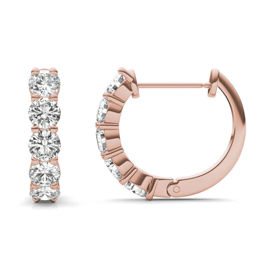 1.60 CTW DEW Round Forever One Moissanite Mini Hoop Earrings in 14K Rose Gold