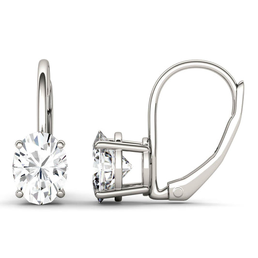 1.80 CTW DEW Oval Forever One Moissanite Leverback Earrings in 14K White Gold