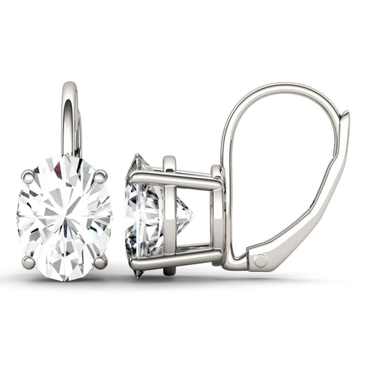 4.20 CTW DEW Oval Forever One Moissanite Leverback Earrings in 14K White Gold