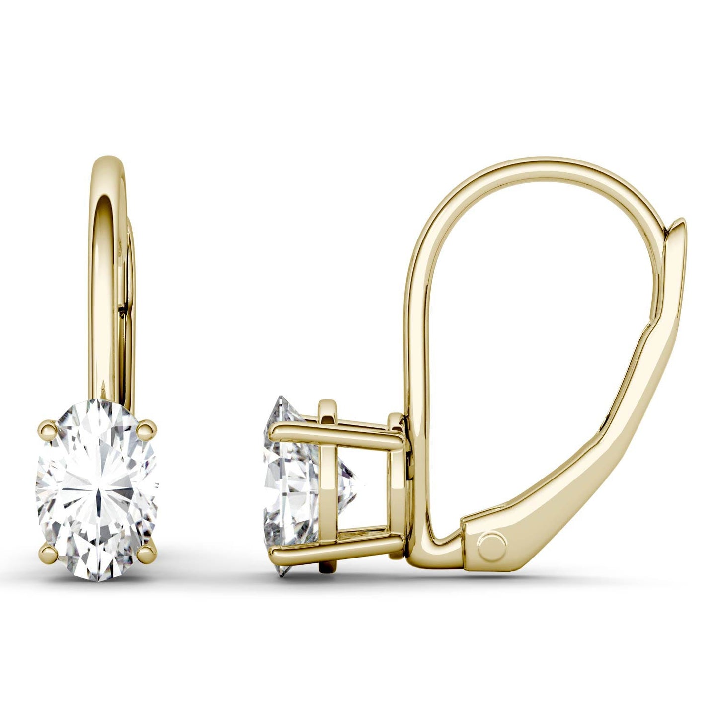 1.00 CTW DEW Oval Forever One Moissanite Leverback Earrings in 14K Yellow Gold