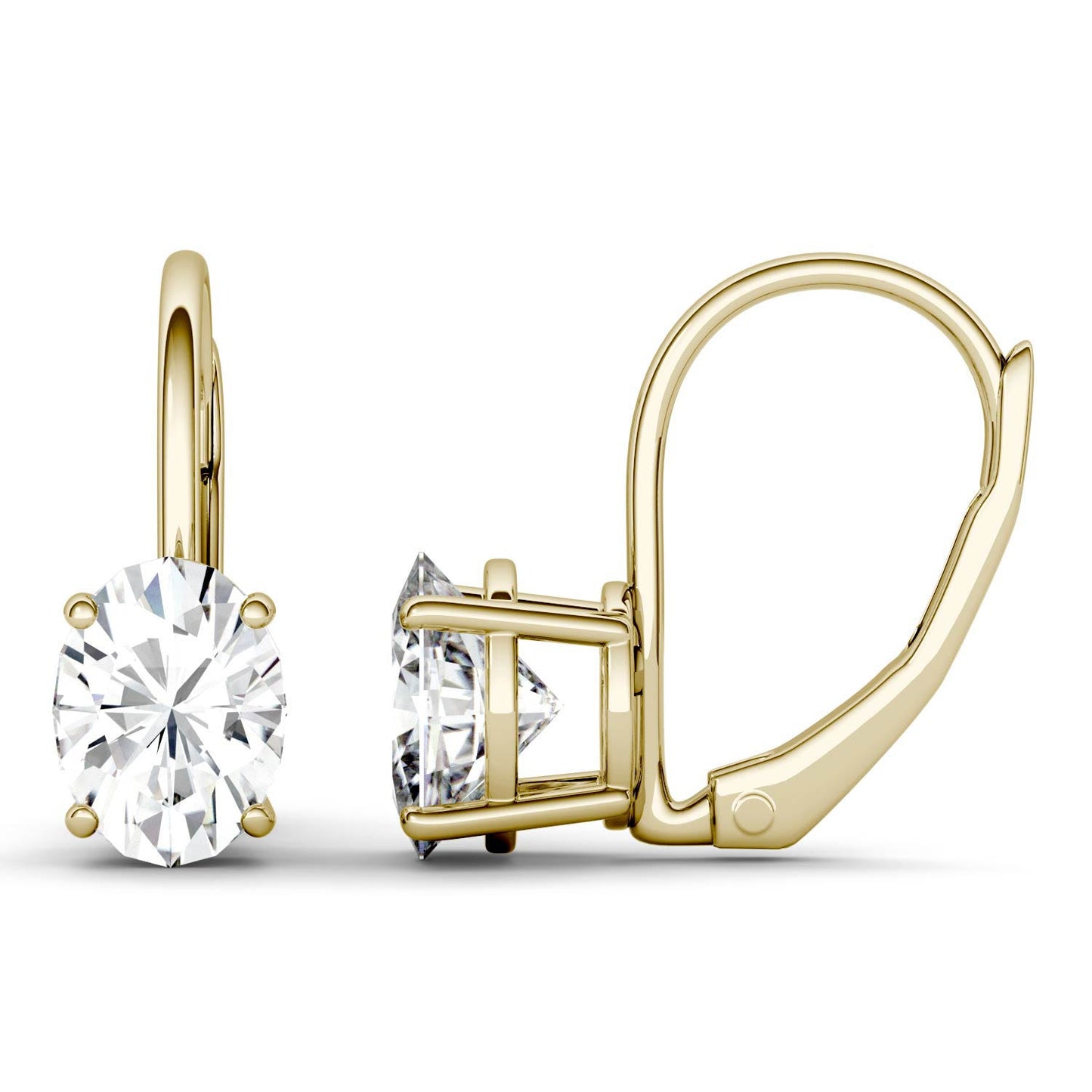 1.80 CTW DEW Oval Forever One Moissanite Leverback Earrings in 14K Yellow Gold