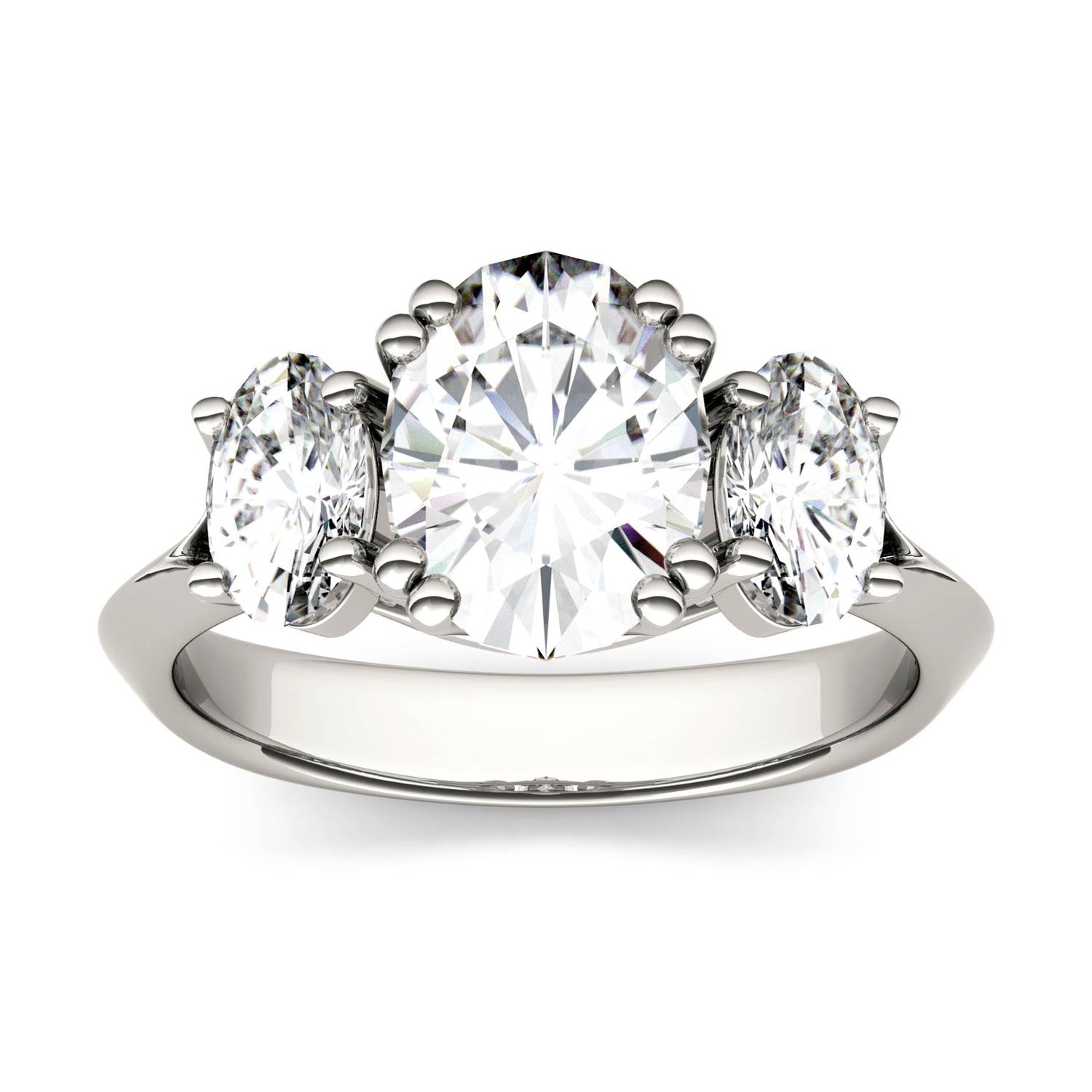 3.10 CTW DEW Oval Forever One Moissanite Three Stone Engagement Ring in 14K White Gold