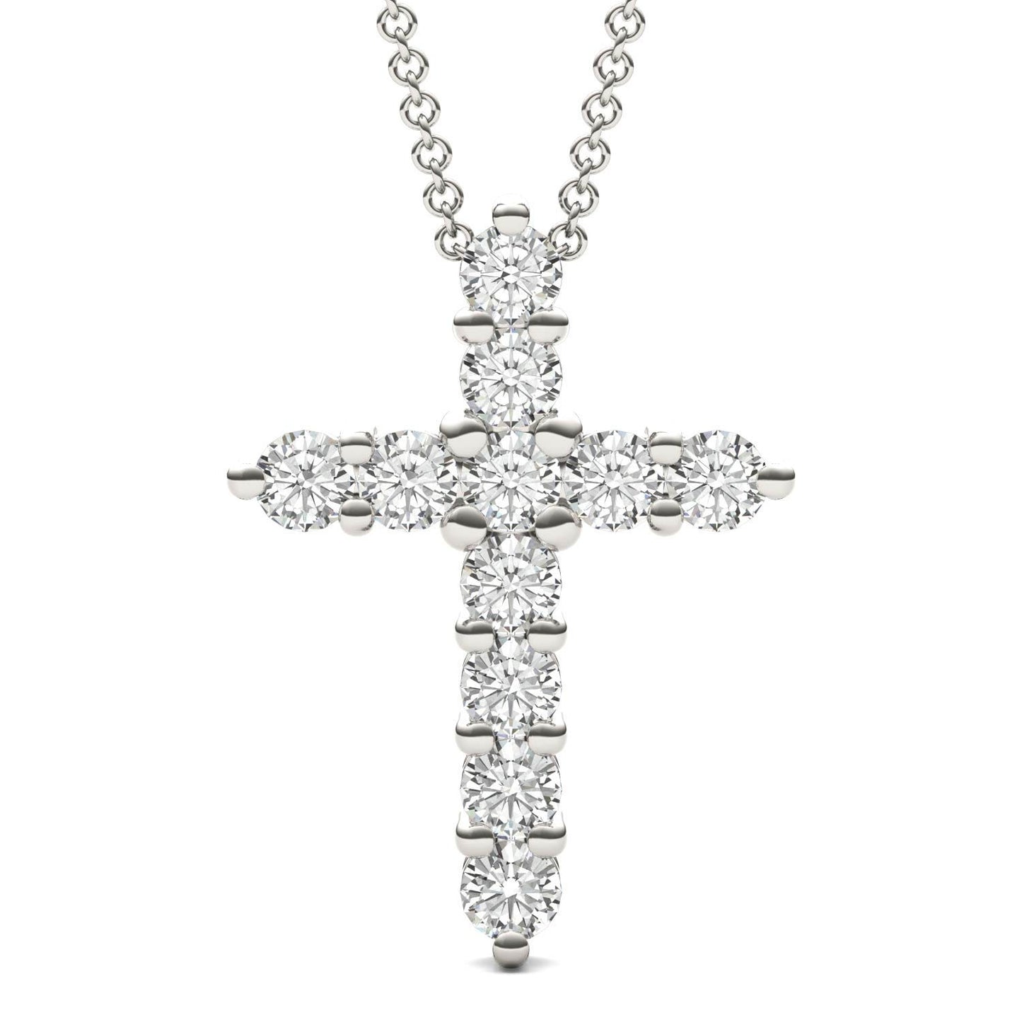 1.10 CTW DEW Round Forever One Moissanite Cross Necklace in 14K White Gold