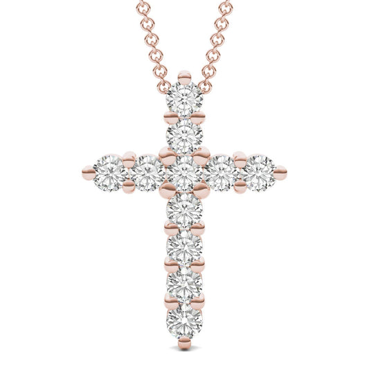 1.10 CTW DEW Round Forever One Moissanite Cross Necklace in 14K Rose Gold