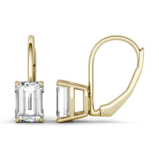 2.02 CTW DEW Emerald Forever One Moissanite Leverback Earrings in 14K Yellow Gold