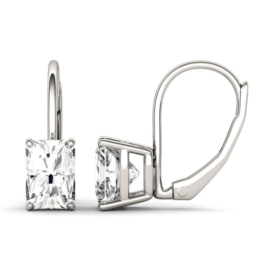 2.40 CTW DEW Radiant Forever One Moissanite Leverback Earrings in 14K White Gold