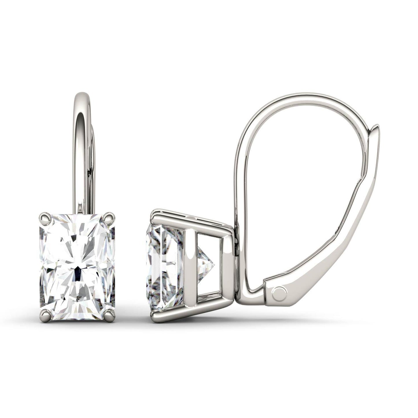 2.40 CTW DEW Radiant Forever One Moissanite Leverback Earrings in 14K White Gold