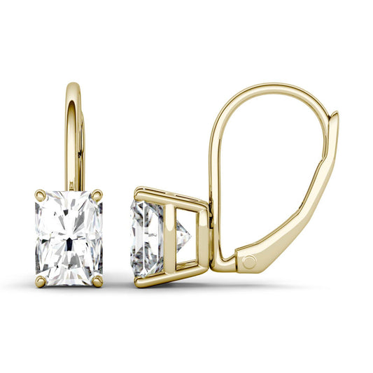 2.40 CTW DEW Radiant Forever One Moissanite Leverback Earrings in 14K Yellow Gold