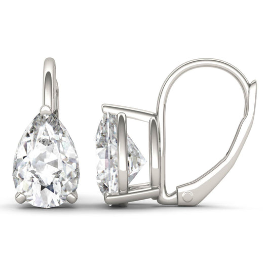 3.00 CTW DEW Pear Forever One Moissanite Drop Earrings in 14K White Gold