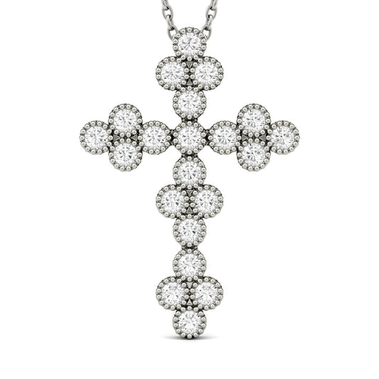 0.47 CTW DEW Round Forever One Moissanite Milgrain Cross Pendant in 14K White Gold