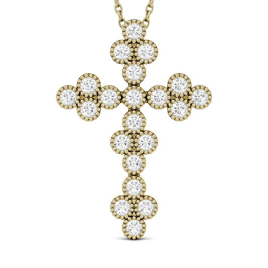 0.47 CTW DEW Round Forever One Moissanite Milgrain Cross Pendant in 14K Yellow Gold