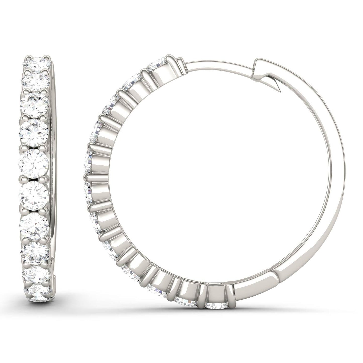 1 1/15 CTW Round Caydia Lab Grown Diamond Shared Prong Hoop Earrings 14K White Gold