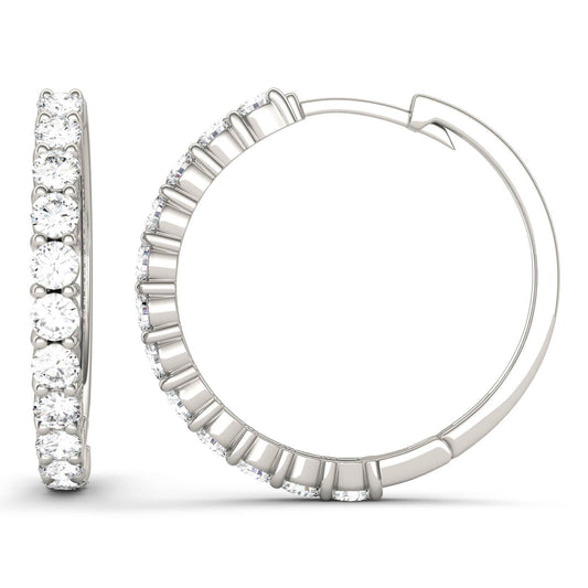 1.08 CTW DEW Round Forever One Moissanite Shared Prong Hoop Earrings in 14K White Gold