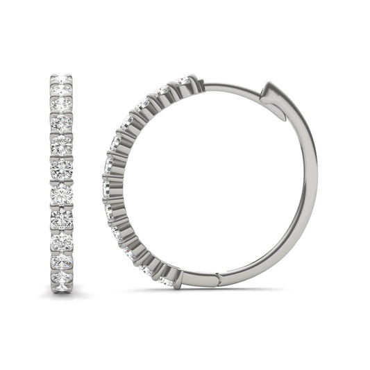 0.48 CTW DEW Round Forever One Moissanite Shared Prong Hoop Earrings in 14K White Gold
