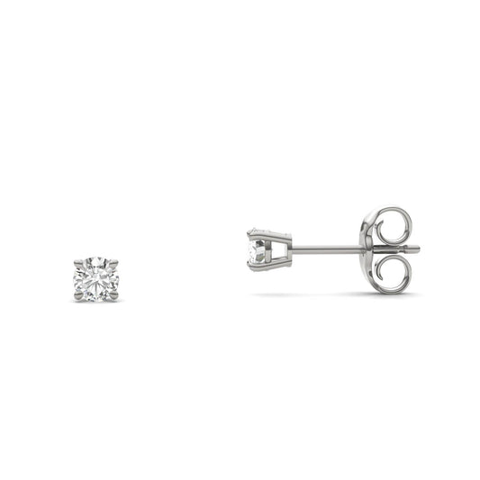 0.20 CTW DEW Round Forever One Moissanite Four Prong Stud Earrings in 14K White Gold