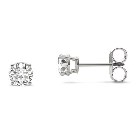 1.20 CTW DEW Round Forever One Moissanite Four Prong Stud Earrings in 14K White Gold