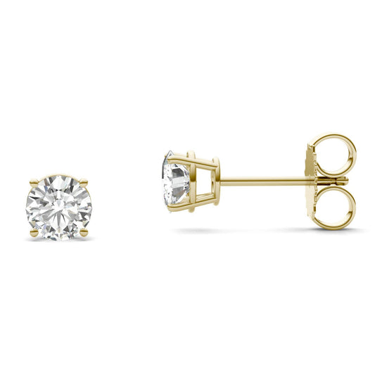 1.20 CTW DEW Round Forever One Moissanite Four Prong Stud Earrings in 14K Yellow Gold