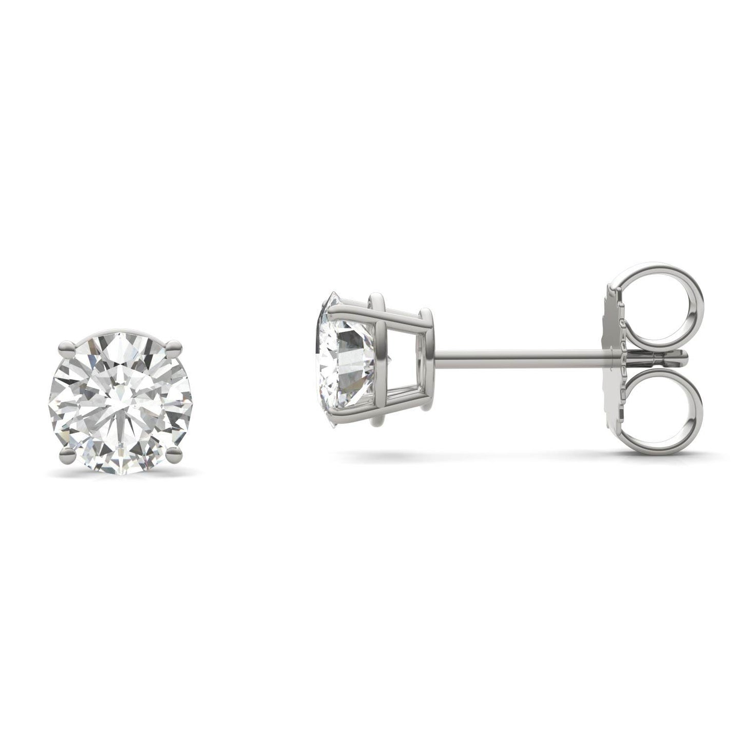 1.60 CTW DEW Round Forever One Moissanite Four Prong Stud Earrings in 14K White Gold