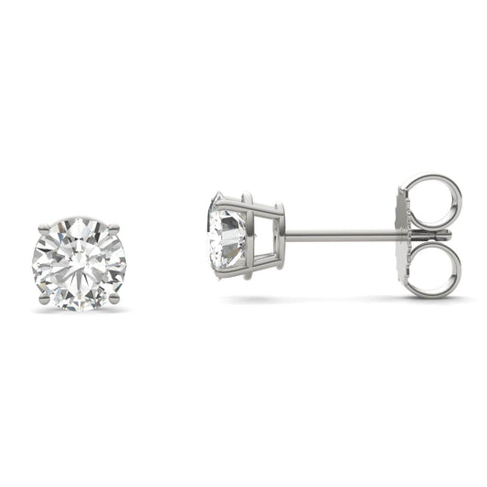 1.60 CTW DEW Round Forever One Moissanite Four Prong Stud Earrings in 14K White Gold