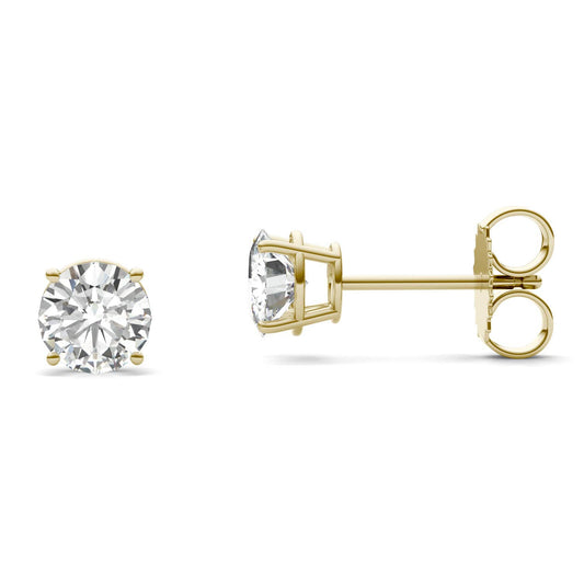 1.60 CTW DEW Round Forever One Moissanite Four Prong Stud Earrings in 14K Yellow Gold