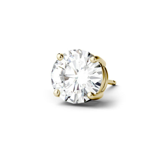 0.10 CTW DEW Round Forever One Moissanite Four Prong Single Stud Earring in 14K Yellow Gold